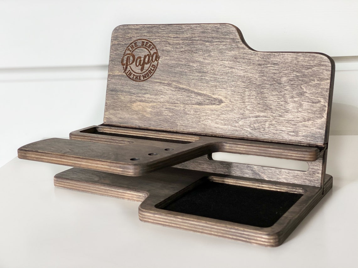 Mens Wood Valet Box Personalized Fathers day gift Valet Stand Etsy