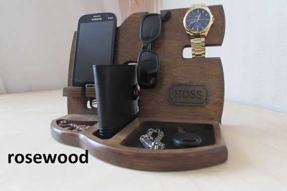 Wood Organizer Docking Station Anniversary Gift Men Nightstand Etsy
