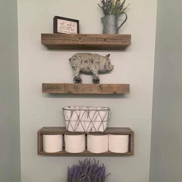 Farmhouse Bathroom Set, 3 wooden shelves, shelf, Floating Shelves