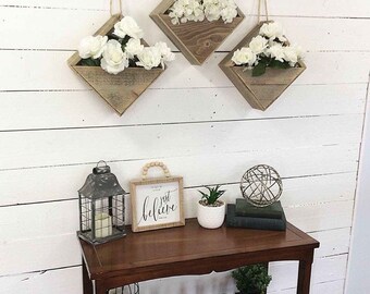 3 Beautiful Farmhouse Wall Vases, Wooden Vases