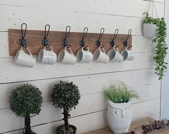 Farmhouse Style Mug Holder, Hooks for mugs, Made out of REAL reclaimed wood! Beautiful!