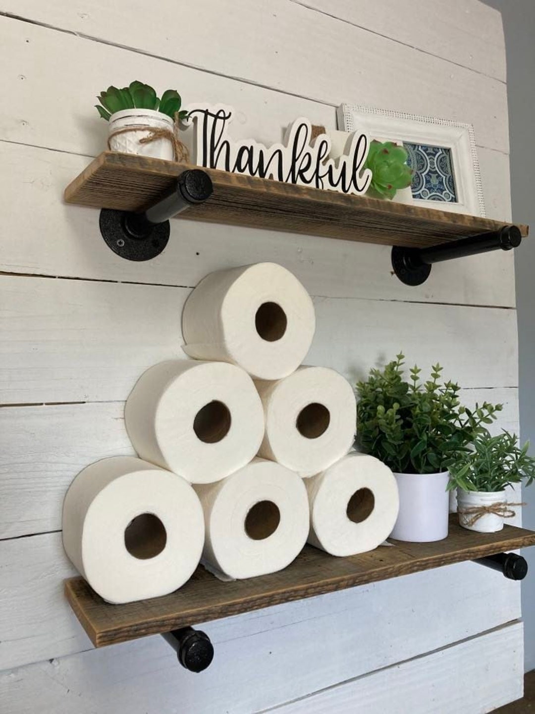 Farmhouse Bathroom Shelves With Pipes, Wooden Shelves Etsy