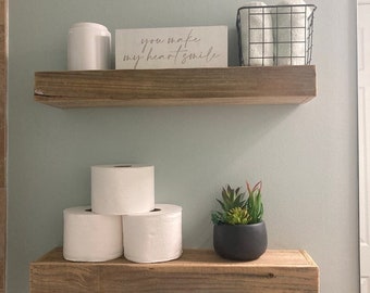 Farmhouse 2 Piece Bathroom Set, Two Wooden Shelves, Floating Shelves