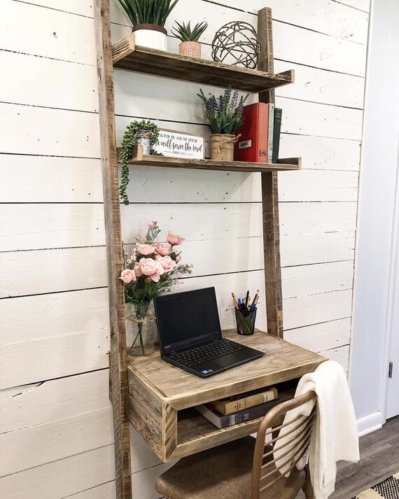 Reclaimed Wood Ladder Shelf Desk Farmhouse Desk IN STORE Etsy
