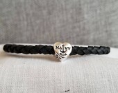 Navy Mom Bracelet, Navy Mom Jewelry, Proud Navy Mom, Navy Mom Gift, I love My Sailor, Military Mom, Black Braided Leather Bracelet