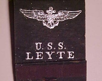 c1940s S. S. Leyte CV-32 United States Navy Aircraft Carrier World War 2 WWII Military Nautical Vintage Full Book of Matches, Man Cave Decor