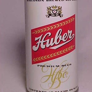 c1960-70s Huber premium beer brewed and filled by Jos. Huber brewing Co. Monroe, Wis., bottom opened EMPTY Pull Tab Beer Can, Back Bar Decor