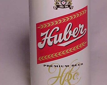 c1960-70s Huber premium beer brewed and filled by Jos. Huber brewing Co. Monroe, Wis., bottom opened EMPTY Pull Tab Beer Can, Back Bar Decor