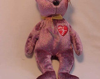 Vintage Purple 2000 Signature Bear Beanie Baby Teddy Bear Plush Stuffed Animal with tags, Birthday or Christmas Gift Idea