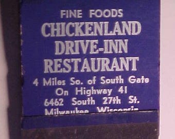 c1940-50s Chickenland Drive Inn Restaurant Milwaukee, Wisconsin, Vintage Full Book of Restaurant Advertising Matches Matchbook