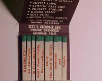 c1940-50s Algemac's Restaurant Glendale, California, Vintage Full Book of Restaurant Feature Advertising Matches Matchbook