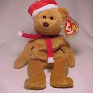 Vintage date of birth December 25, 1996 1997 Bear 4200 original Beanie Baby Teddy Bear Plush Stuffed Animal with tags, Christmas Gift Idea