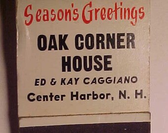 c1950s Oak Corner House Ed & Kay Caggiano Center Harbor, New Hampshire, Vintage Full Book of Restaurant Advertising Matches Matchbook
