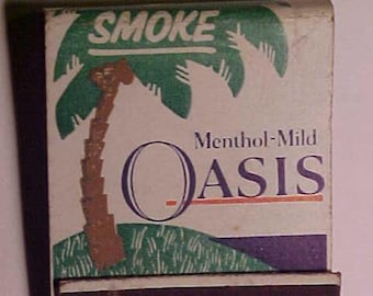 c1950s Oasis Menthol Mist Cigarettes Liggett & Myers Tobacco Company, Full Book of Cigarette Advertising Matches Matchbook, Smoke Shop Decor