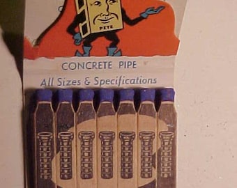 c1940-50s Concrete Pipe & Products Co. Paracrete Richmond, Virginia, Vintage Full Book of Feature Masonry Advertising Matches Matchbook