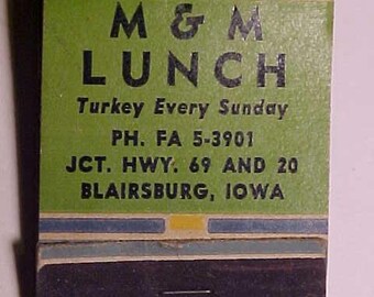 c1940-50s M & M Lunch Blairsburg, Iowa Miller's Cafe Ellsworth, Iowa, Vintage Full Book of Restaurant Advertising Matches Matchbook