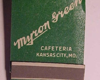 c1940-50s Myron Green Cafeteria 1115 Walnut St. Kansas City, Missouri, Vintage Full Book of Restaurant Advertising Matches Matchbook