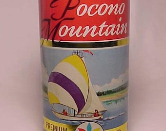 c1970s Pocono Mountain premium beer D. G Yuengling Pottsville, PA. Sailboat Can, EMPTY Pull Tab bottom opened Beer Can, Back Bar Decor