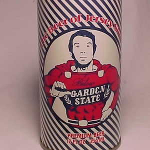 c1970s Bilow Garden State premium beer by Walter Brewing Company Eau Claire, Wis., bottom opened EMPTY Pull Tab Beer Can, Back Bar Decor