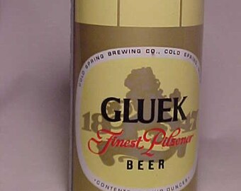 c1970s Gluek finest pilsner Beer Cold Spring Brewing Co. Cold Spring, Minnesota, top opened EMPTY Pull Tab Beer Can, Back Bar Decor