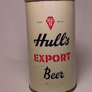 c1960-70s Hull&#39;s Export Beer brewed and packed by Hull Brewing Co. New Haven, Conn., top opened EMPTY Pull Tab Beer Can, Back Bar Decor