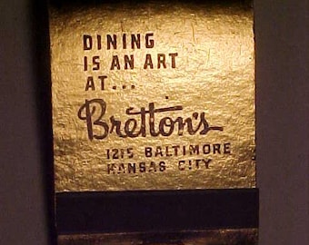 c1940-50s Bretton's Copper Lounge Restaurant Kansas City, Missouri, Vintage Full Book of Restaurant Advertising Matches Matchbook
