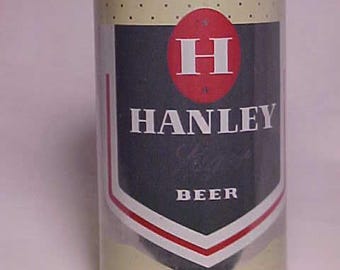 c1970s Hanley Lager Beer Falstaff brewing Corporation Cranston, R.I. & 5 other cities, bottom opened EMPTY Pull Tab Beer Can, Back Bar #2