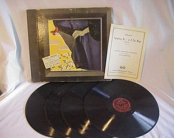 Vintage Set of Four 12 Inch 78 RPM Schumann Symphony No. 1 RCA Victor Records By Serge Koussevitzky, No. M-655 Phonograph Records