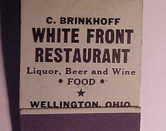 c1940-50s C. Brinkhoff White Front Restaurant Wellington, Ohio, Vintage Full Book of Restaurant Advertising Matches Matchbook
