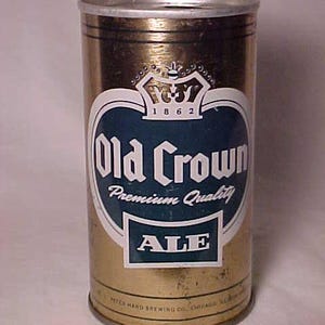 c1970s Old Crown premium quality Ale Peter Hand Brewing Co. Chicago, Illinois, top opened EMPTY Pull Tab Beer Can, Back Bar Decor