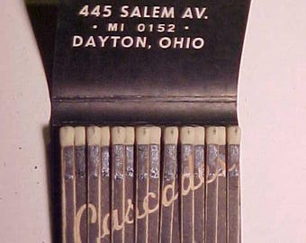 c1950s Cascades Supper Club Restaurant 445 Salem Ave. Dayton, Ohio, Vintage Full Book of Feature Restaurant Advertising Matches Matchbook