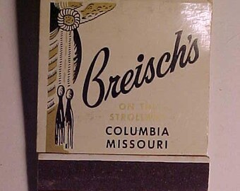 c1950s Breisch's Restaurant on the strollway Columbia, Missouri, Vintage Full Book of Restaurant Advertising Matches Matchbook