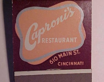c1940-50s Caproni's Restaurant 610 Main St. Cincinnati, Ohio, Vintage Full Book of Restaurant Advertising Matches Matchbook