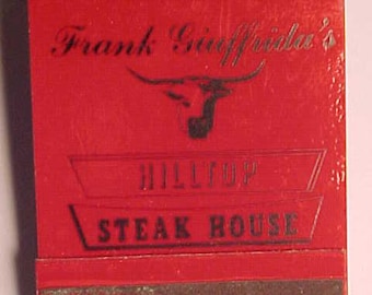 c1950-60s Frank Giuffrida's Hilltop Steak House Newburyport Turnpike Saugus, Mass., Full Book of Restaurant Advertising Matches Matchbook #2