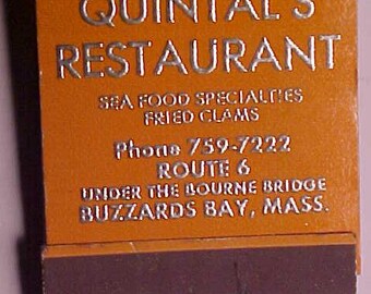 c1950-60s Quintal's Restaurant Route 6 Buzzards Bay, Mass., Full Book of Restaurant Advertising Matches Matchbook, Matchbook Collector