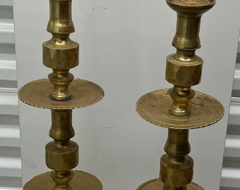 Vintage 1965 Moroccan Tall Solid Brass Candle Holders Converted Into Floor Lamps 47" Tall Handmade