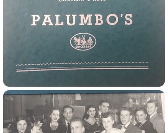 Vintage Palumbo's Restaurant Souvenir Photo Green Folio Silver Lettering Philadelphia PA Happy Smiling