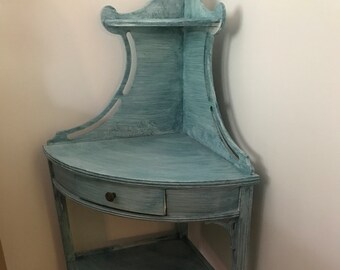 Art Deco Corner freestanding Shelf Etagere Four Tier Mahogany Butler Style 642 Furniture Painted Blue 1644