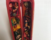 Vtg Peru Retablo Diorama Peruvian Folk Art Wood Folding Tube Handmade Hand Dyed Wood Leather Ceramic Yarn