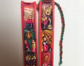 Vtg Peru Retablo Diorama Peruvian Folk Art Wood Folding Tube Handmade Hand Dyed Wood Leather Ceramic Yarn 8 Scenes