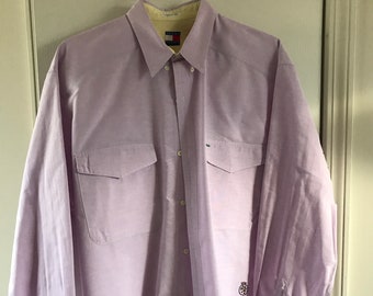 Vintage 1990's Tommy Hilfiger Men's Lavender Long Sleeve Shirt 100% Cotton Size L Button Down Collar