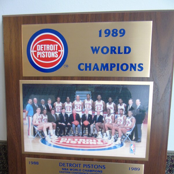 Vtg Detroit Pistons NBA World Champion 1989 Wooden Plaque With Photo Official NBA Licensed Product