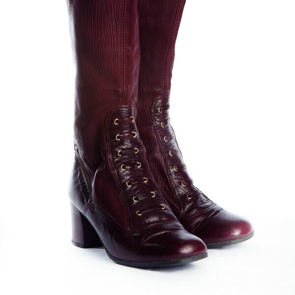 Women’s Leather Boots 1970’S Degas Calzados ELDA CHIERNO Spain SFA Maroon 5M