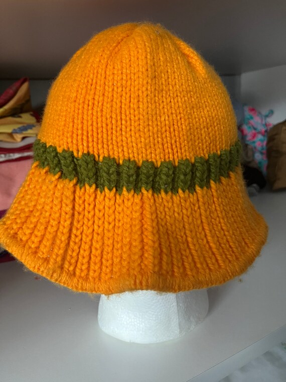 Vintage Orange & Green Knit Hat With Wide Brim Si… - image 3