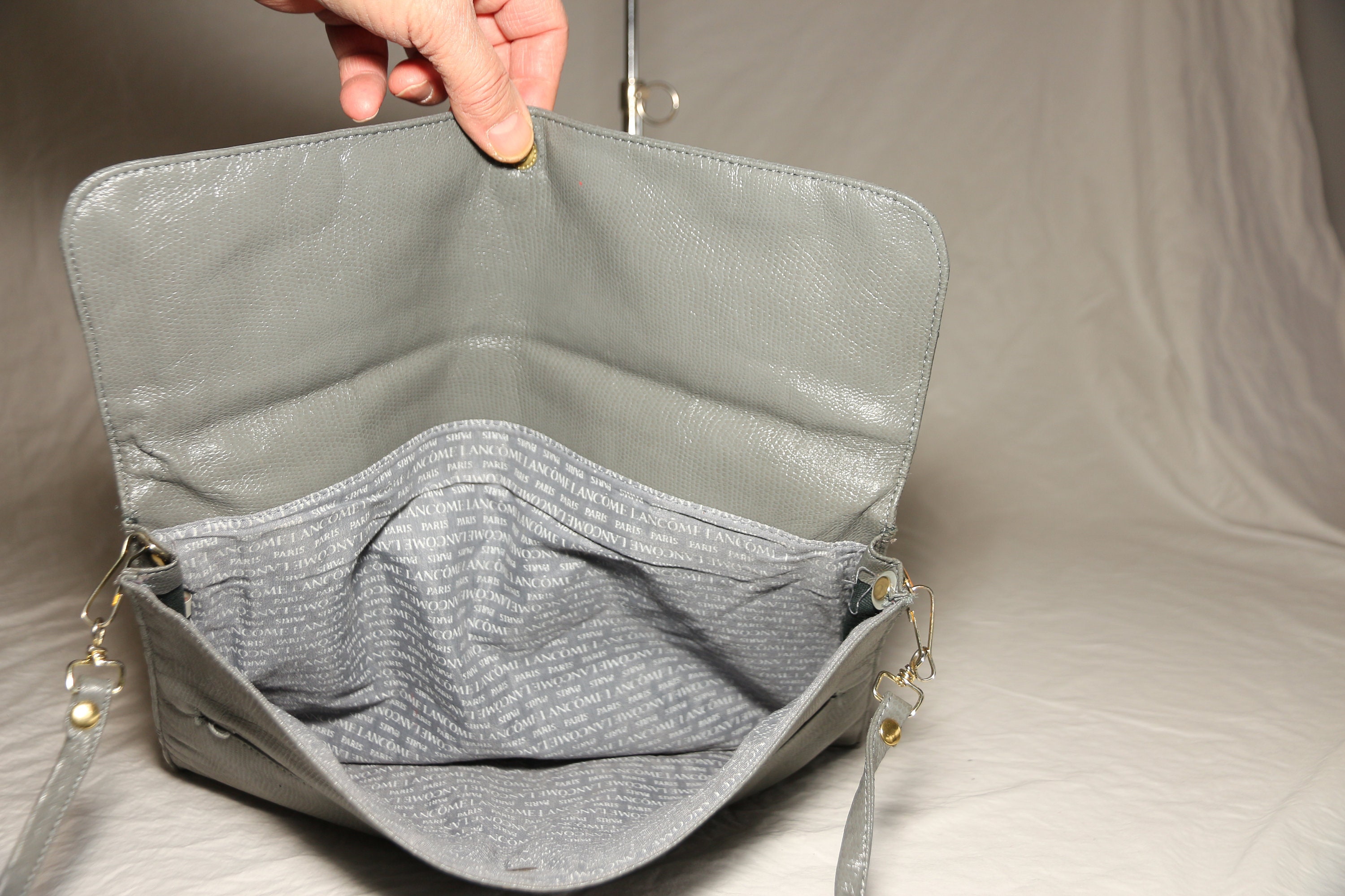 Vintage 1980 s Lancome Paris Handbag Tote Bag Shoulder Gray