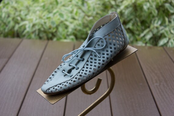 Vintage Handmade Shoes Women's Light Blue Leather… - image 1