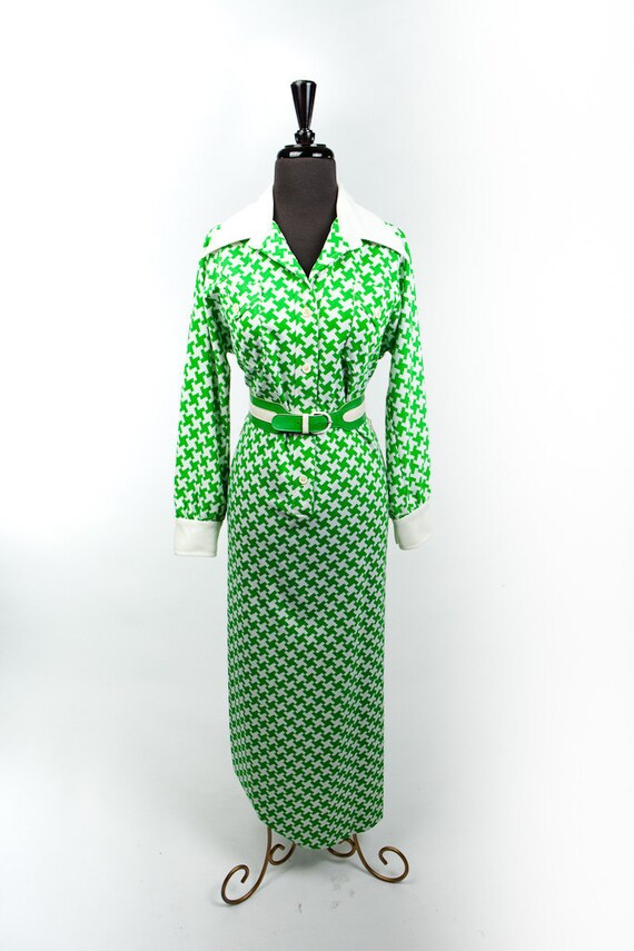 Vtg Maxi Dress Women’s Saks Fifth Avenue Green & … - image 1