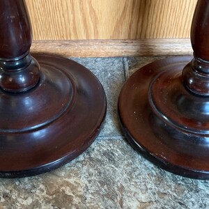 Vintage Pair 1950s Elegant Turned Wood Candle Holders Brass Lip Candle Holder 14.5 Tall image 4