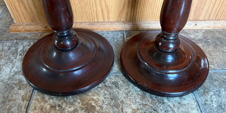 Vintage Pair 1950s Elegant Turned Wood Candle Holders Brass Lip Candle Holder 14.5 Tall image 4