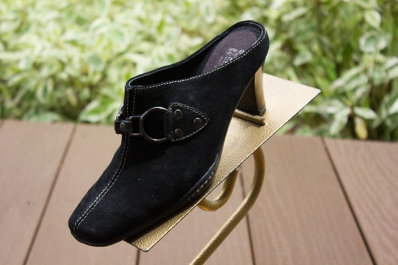 Women's Aerosoles Mules Slip On Black Leather Cin… - image 1